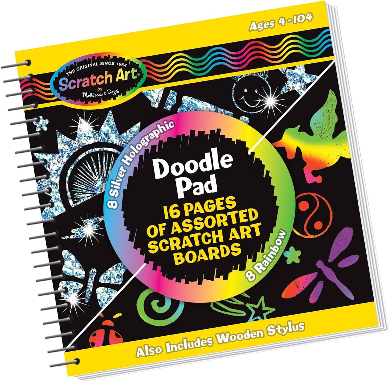 Melissa & Doug Scratch Art Doodle Pad – 16 Mini Scratch-Art Boards with Wooden Stylus, FSC-Certified, Portable Travel-Friendly Fun